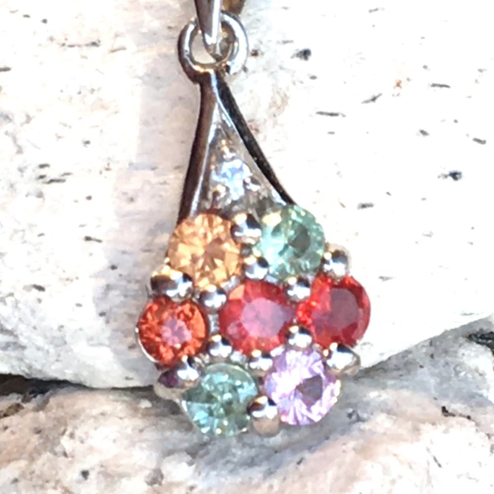 Multicolor Sapphire .925 Pendant Natural Sterling Silver Red Pink Green Yellow